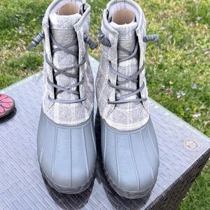 Gray Quilted Duck Boots